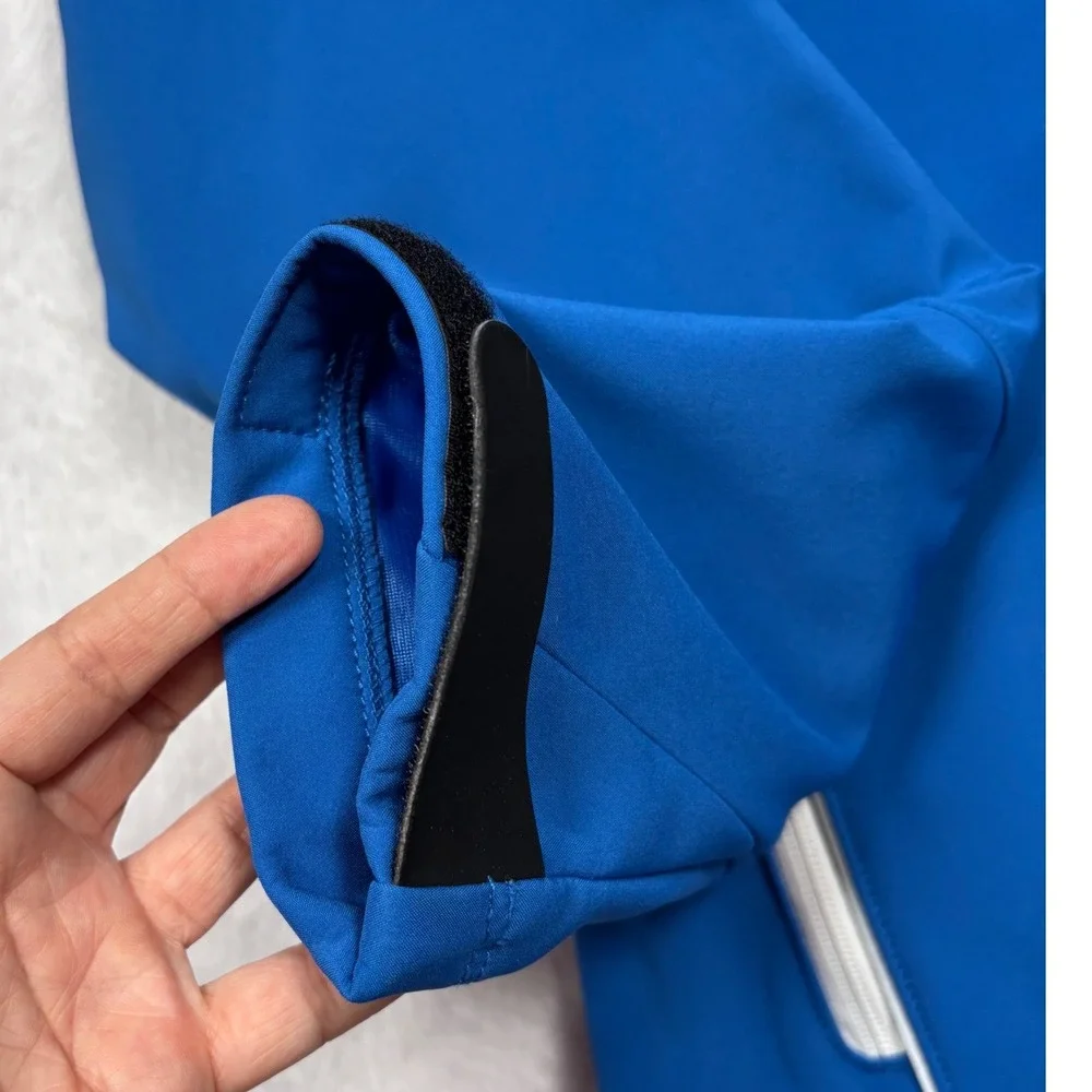 Clique Softshell Jacket‎ Mens L (FIT M) Blue Full Zip Fleece Lined Reflective
